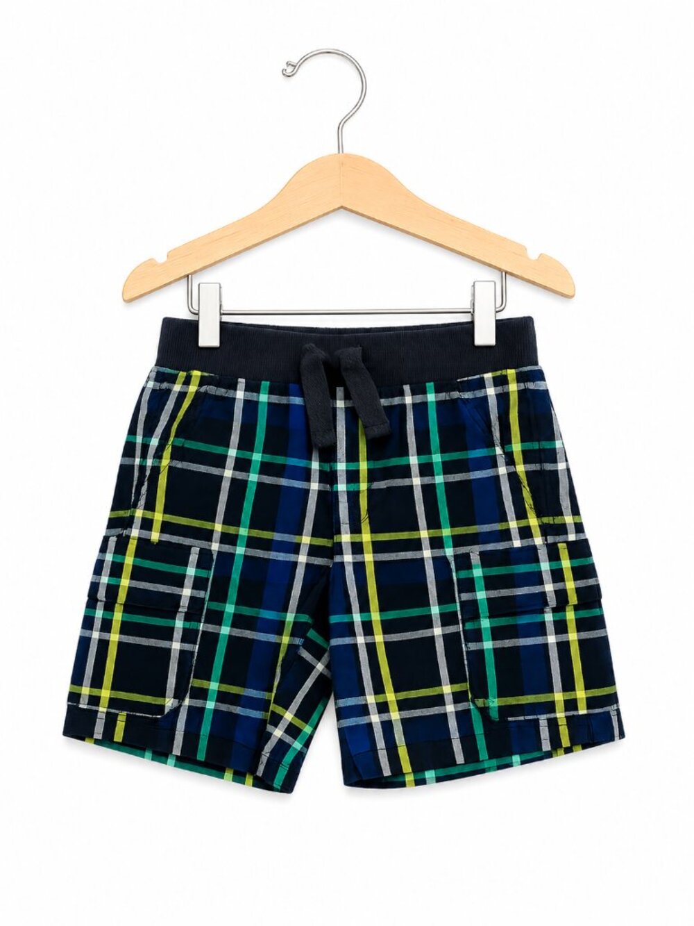 Gymboree Boys Shorts Sz 2T Deep Sea Adventure Pull On Cargo Plaid Blue Green NEW
